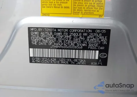 2006 Lexus Gs 430 из США, поврежденный, VIN JTHBN96S565008368